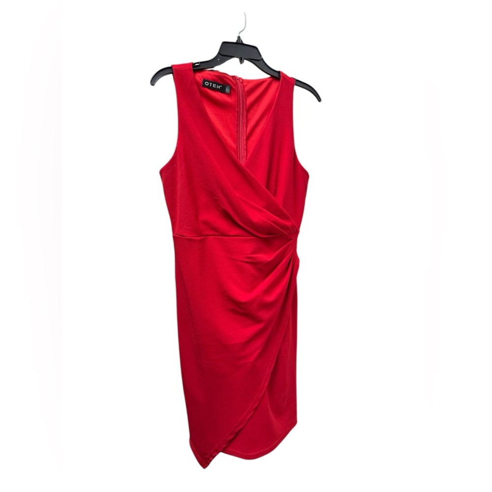 NWOT OTEN Red Draped Sleeveless V-Neck  Dress size Large